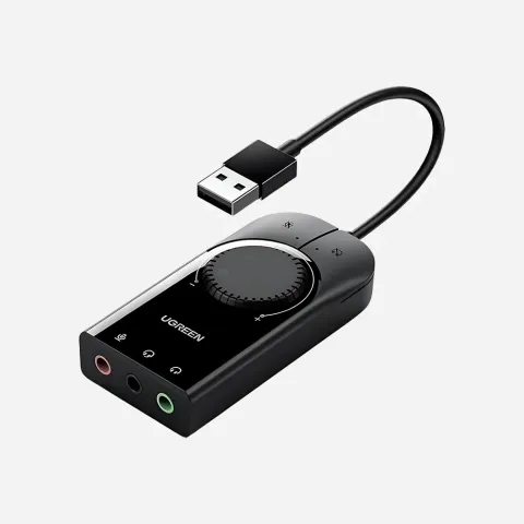 UGREEN 40964 USB External Stereo Sound Adapter USB-A To 3.5mm Ear Mic Volume Control Adapter 15cm Black